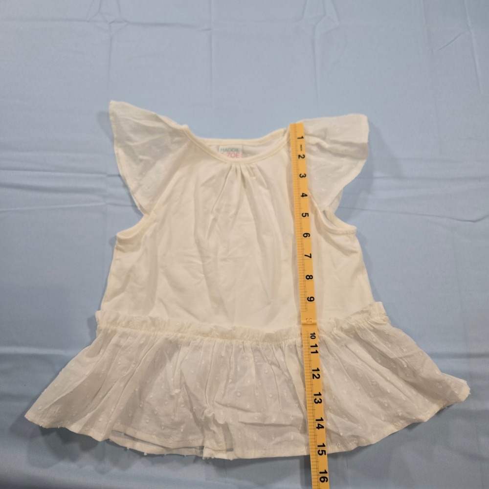 Maggie & Zoe Girls Swiss Dot Ruffle Sleeve Peplum Top White 4T - Picture 7 of 7